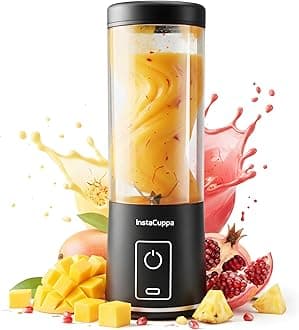 InstaCuppa Portable Blender Bottle – USB Rechargeable, 450ml, 304 Stainless Steel Blades, 22000 RPM, Quick Blend & Pulse Mode, Child Lock, for Smoothies, Shakes, Baby Food, Travel-Friendly