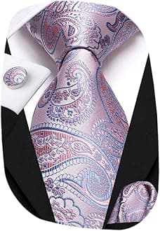 Paisley Floral Ties Set for Men Silk Mens Stripes Necktie Pocket Square Cufflinks Set Formal Business