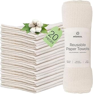 20 Pack Reusable Paper Towels - Washable Kitchen Dish Towels - Organic Cotton Alternative to Waffle Tea Towels - Strong, Absorbent, Paperless Cleaning Cloths - Eco-Friendly & Zero Waste