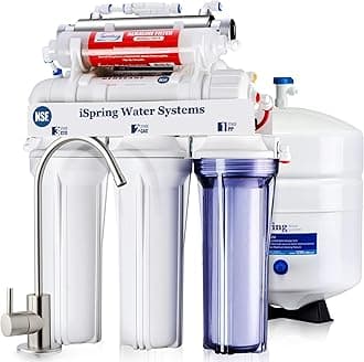 iSpring RCC7AK-UV 7 Stage Under Sink Reverse Osmosis Drinking Water Filtration System with Alkaline Remineralization Filter and UV Sterilizer, 75 GPD