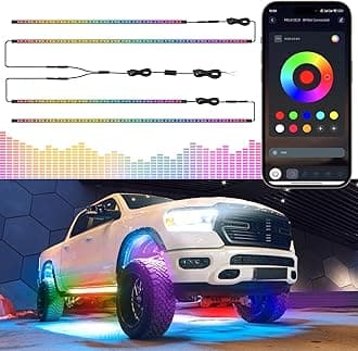 Livtee Underglow LED Lights Kit, RGB Strip Lights with App Control for Music and DIY Modes, Under Glow Kit for Cars, Vans, SUVs, and Trucks