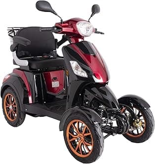 – Red E-Mobility Device 4 Wheeled with Extra Accessories Package: E-Mobility Device Waterproof Cover, Phone Holder, Bottle Holder by Green Power JH500