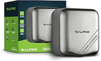 Industries 400-10-SSB Alpine Hemlock Automatic Hand Dryer - Heavy Duty Stainless Steel - Commercial High Speed Hot Air Hand Blower | 1800Watts | 110-120Volts | Quick & Easy Installation, Brushed Stainless Steel