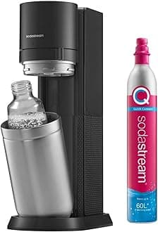 – SodaStream Duo Sparkling Water Maker, Sparkling Water Machine & 2x 1L Fizzy Water Bottles, Retro Drinks Maker w. BPA-Free Water Bottle, Glass Carafe & Gas Bottle for Home Carbonated Water - Black