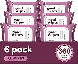 goodwipesFlushable & Plant-Based Wipes with Botanicals | Dispenser for At-Home Use | Rosewater with Aloe Septic and Sewer Safe | 360 count (6 packs) - Biggest Adult Wipes