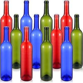 Zhehao 12 Pcs Decorative 750ml Empty Wine Bottles Summer Colored Glass Bottles for Bottle Tree for Garden Outside Home Room Spring Summer Party Outdoor Indoor Decor (Red,Blue,Green)
