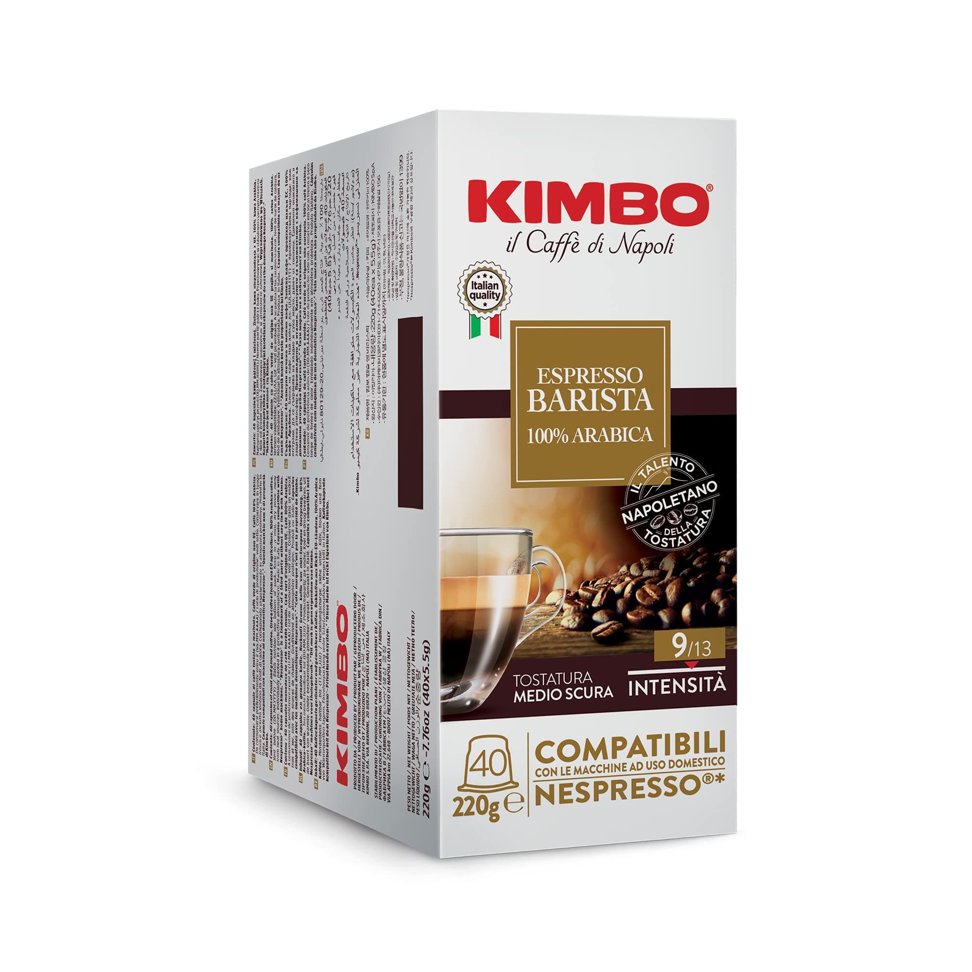 Espresso Barista 100% Arabica Coffee Capsules - Single Serve Compatible - Blended and Roasted in Italy - Medium to Dark Roast - 40 Count