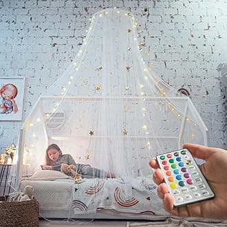 Bed Canopy With Lights, White Bed, For Girls Room, Princess | Single, Twin, Full, Queen Girls, Kids Hanging Canopy, Fairy Lights Led