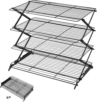 Geesta 4-Tier Collapsible Cooling Rack with Adjustable 3 Setting Design Stackable Cooling Roasting Cooking for Cookies Baking