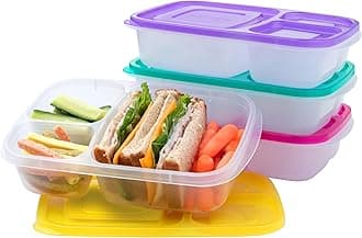 EasyLunchboxes 3-Compartment Bento Lunch Box Containers, Set of 4, Brights