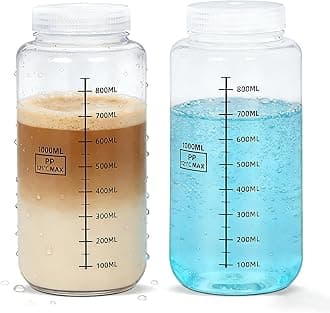 34oz/1000ml Plastic Storage Bottles, Laboratory Grade PP Reagent Bottle Sample Bottles, Graduated Wide Mouth Liquid/Powder Containers Medicine Jars (Transparent, 2 Pcs)