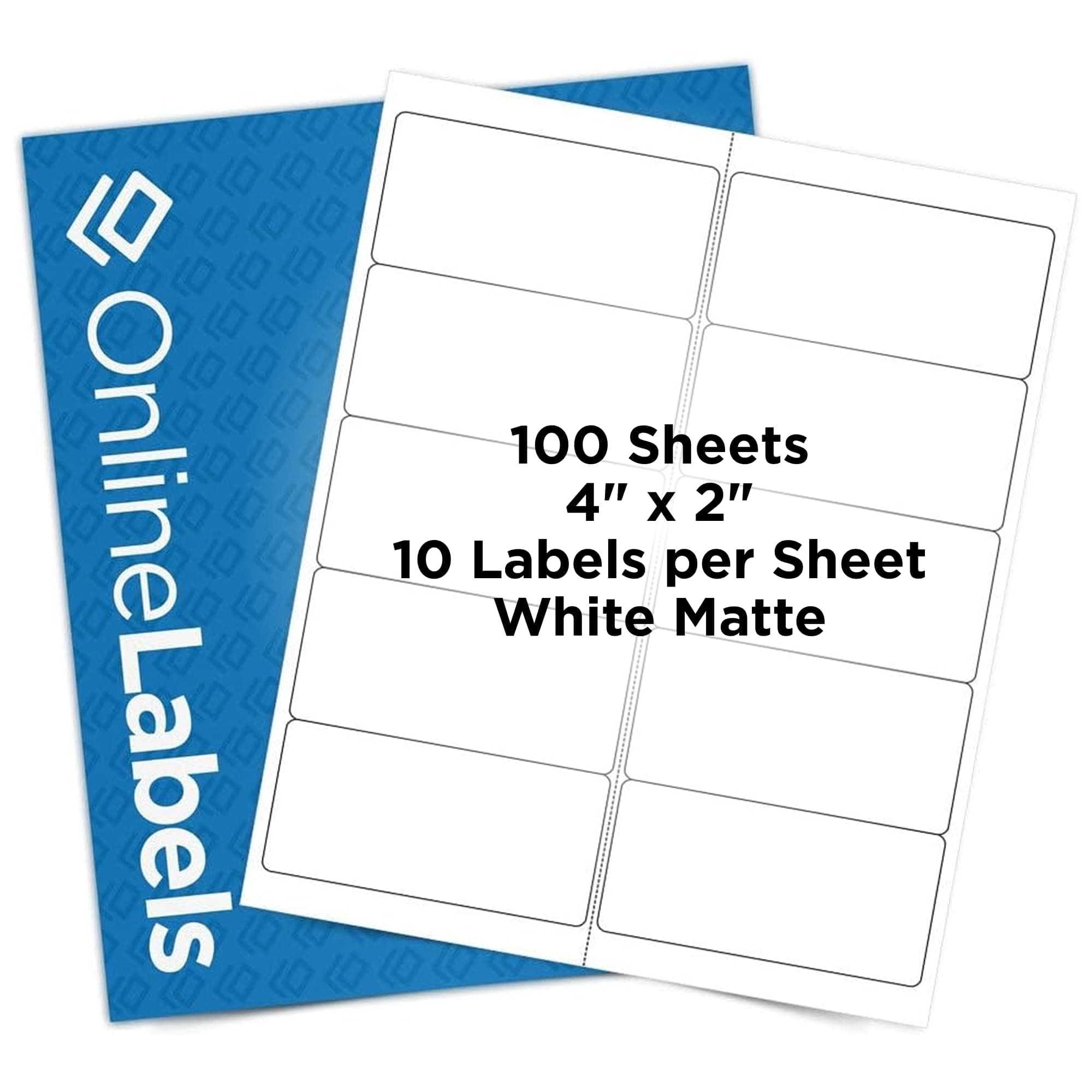 4 x 2 Rectangle Mailing Labels - Permanent, White Matte - Address, Shipping, Gift - Pack of 1,000-100 Sheets - Inkjet/Laser Printers - Online Labels