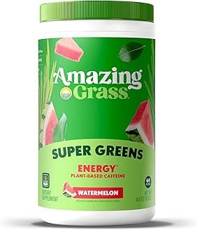 Amazing Grass Green Superfood Energy: Super Greens Powder & Plant Based Smoothie Mix, Caffeine with Matcha Green Tea & Beet Root Powder, Watermelon, 60 Servings (Packaging May Vary)