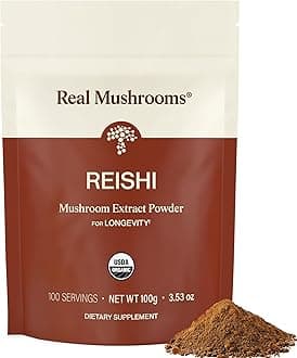 Real Mushrooms Reishi Mushroom Powder - Handpicked Organic Mushroom Extracts - Red Reishi for Tranquil Daily Wellness with Verified Beta Glucans Vegan, Non-GMO, No Grain Fillers, 100 Servings
