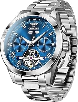 Watch for Men Automatic Wristwatch Skeleton Sapphire Crystal Luminous Hands 3D Dial with 5ATM Waterproof Luxury Stainless Steel Strap Date Display