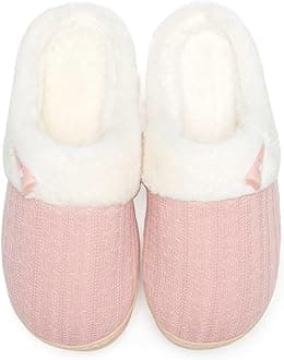 NineCiFun Women's Slip on Fuzzy House Slippers Memory Foam Slippers Scuff Outdoor Indoor Warm Plush Bedroom Shoes with Faux Fur Lining