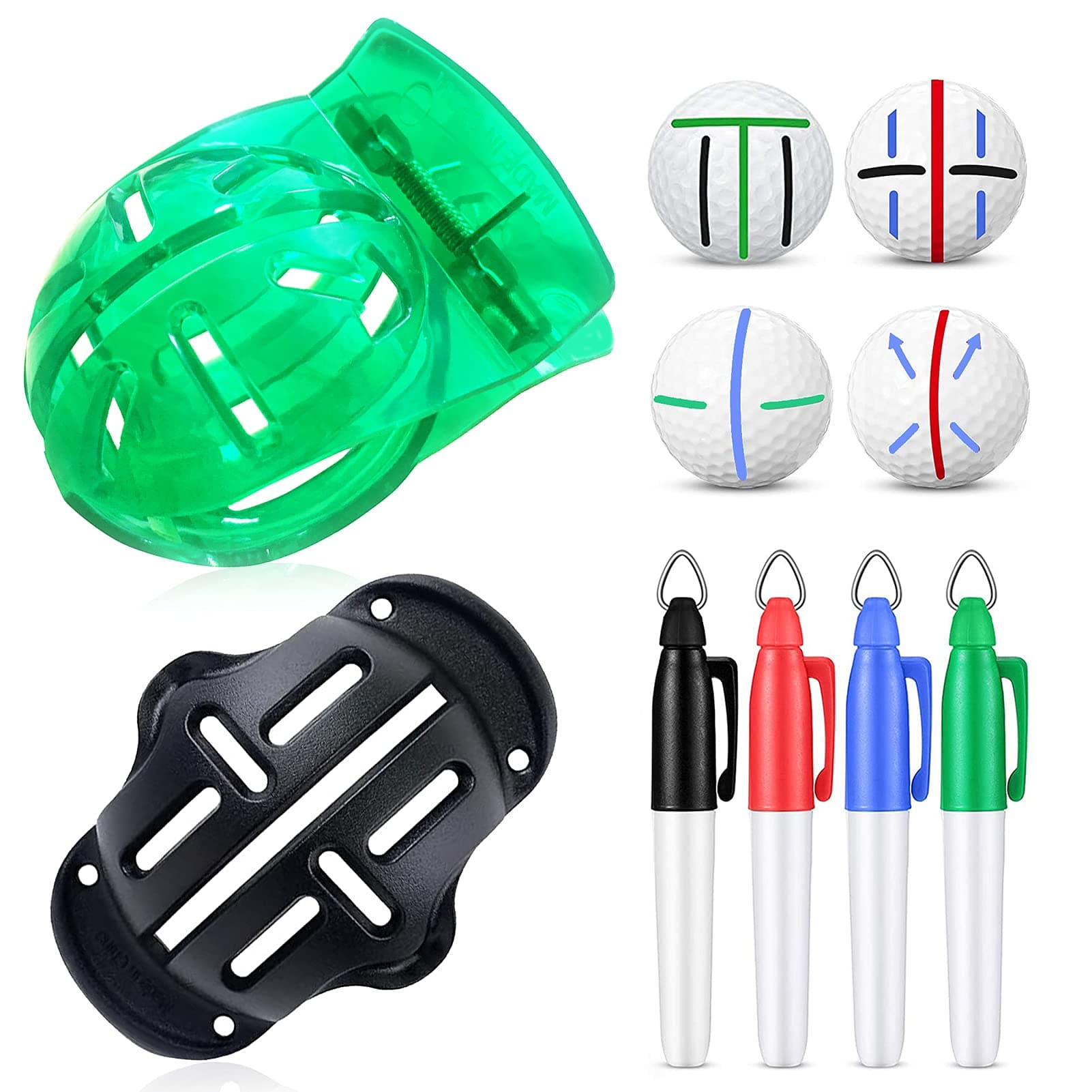 Golf Ball Line Drawing Marking Alignment Kits, 2 Pack Golf Ball Liner Template and 4 Pieces Golf Ball Markers