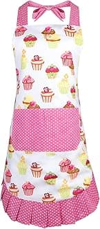 Cupcake Pattern : Apron for Women with Pockets, Extra Long Ties, G2PLUS Cupcake Apron, Perfect for Kitchen Cooking, Baking and Gardening, 29 x 21-inch (Cupcake and Polka Dot Aprons)