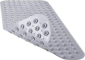 YINENNBath and Shower Safety Mats 40x16 inch, Non Slip with Suction Cups for Bathroom Stall and Tub Floor, Extra Large and Machine Washable, Drain Holes Keep Bathtub Clean, Grey