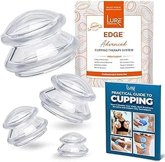 Chinese Cupping Therapy Set - LURE Home Spa - Most Recommended by Pros for Professional & Home Use - 4 Cups, Blue - 4 Cups, Clear