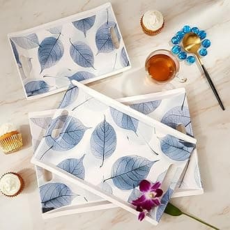 Melamine U.P.C Premium Rectangular Serving Tray Set of 3, Tray Set for Serving, Printed Tray for Serving/Multi Purpose Nashta Plate (Small, Medium & Large)