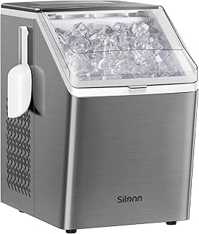 Ice Makers Countertop, 44lbs Per Day, 2 Ways to Add Water, Auto Self-Cleaning, Stainless Steel Ice Machine for Home Office Bar Party