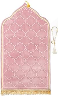 Muslim Prayer Rug with Tasbih Prayer Beads, Soft Memory Foam Prayer Matt Islam, Padded Islamic Prayer Mat Thick for Men and Women, Janamaz, Sajadah (25.6" x 43.3", Pink)
