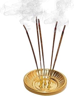 Pure Source India 5-Stick Brass Incense Stand - Gold Tone, Compact Size 9.5 cm