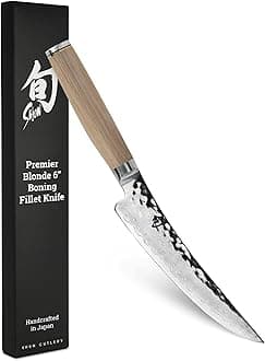 Premier Blonde 6" Boning Knife, Handcrafted Japanese Boning & Fillet Knife, VG-MAX Core with Damascus Stainless Steel Cladding, Pakkawood Handle, Meat & Fish Tool for Professional and Home Chefs
