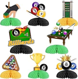 Billiards Party Decorations, 8pcs Snooker Balls Themed Honeycomb Centerpiece Double-sided Printed Table Decorations for Billiards Lovers Sports Themed Birthday Pool Ball Party Supplies