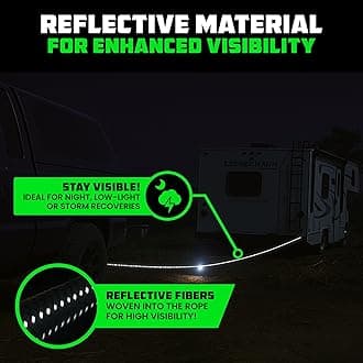 Rhino USA Kinetic Recovery Tow Rope Heavy Duty Offroad Snatch Strap for UTV, ATV, Truck, Car, Tractor - Ultimate Elastic Straps Towing Gear - Backed for Life! (1.25" x 30' Black)