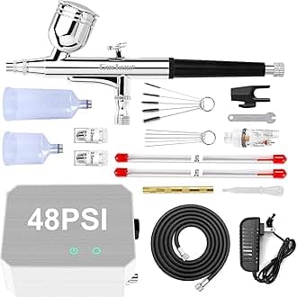 Gocheer Airbrush Kit with Air Compressor, 40 48 PSI High Pressure Air Brush Non-Clogging with 0.2/0.3/0.5mm Nozzle/Cleaning Sets, Ideal for Painting, Modeling, Cake Decor, Makeup (White, 48 PSI)