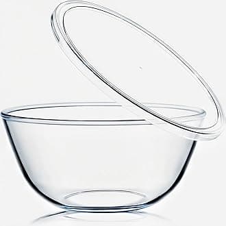 4.7QT Large Glass Mixing Bowl with White Lid, Big Salad Bowl with Lid, Large Glass Bowls for Sourdough and Kithen