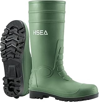 HISEA Men's Steel Toe Rain Boots PVC Rubber Boots, Waterproof Garden Fishing Outdoor Work Boots, Durable Slip Resistant Knee Boots for Agriculture and Industrial Working