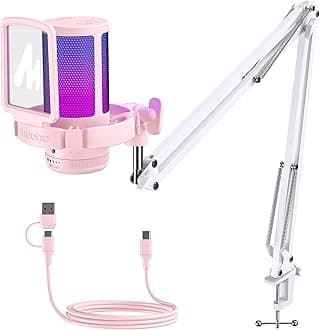 Gaming USB Microphone with Noise Cancellation, Streaming mic for PC Computer MAC PS4 PS5, All-in-One Kit with Mute, Monitor for Recording, Podcast, Twitch, YouTube, Discord, DGM20S Pink
