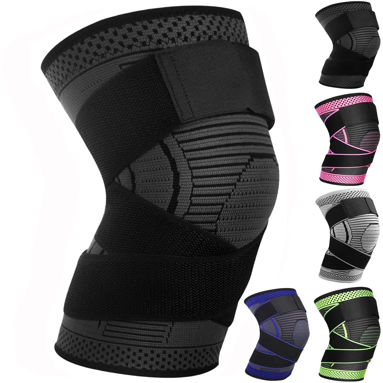 Adjustable Knee Support Brace 1 pack Compression Knee Sleeves for Men Women Use for Meniscus Tear, Arthritis, Tendinitis, Ligament Injury,Weight Lifting, Anti Slip Knee Brace (Black, Large)