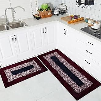 Kuber Industries Kitchen Set | Luxury Kitchen Floor Door Mat Runner Set | Doormat for Kitchen | Cotton Border Kitchen Set | Door Mat & Kitchen Runner Set | 2 Pcs Set | Maroon
