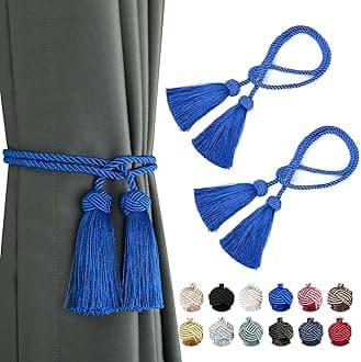 BEL AVENIR 4 Pack Curtain Handmade Tiebacks Decorative Curtain Holdbacks with Tassel (Royal Blue, 2 Pack)
