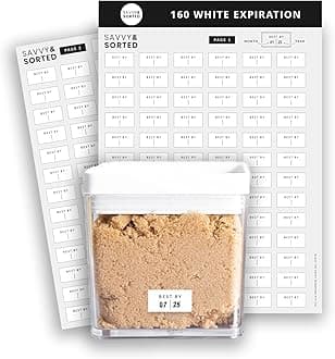 SAVVY & SORTED Expiration Date Pantry Labels, 160 Waterproof Food Expiration Date Label for Containers, Kitchen Stickers for Food Freshness, Use by Meal Prep Labels, Best By Write On Labels