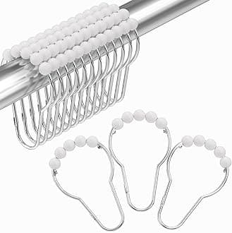 Amazer Shower Curtain Hooks, Decorative Stainless Steel Shower Curtain Hooks for Bathroom Shower Rods Curtains-Set of 12, Acrylic White