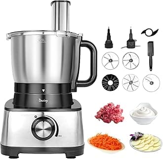 Davivy Food Processor 13 Cup,Stainless Steel Bowl Food Processor,7 Blades wit...