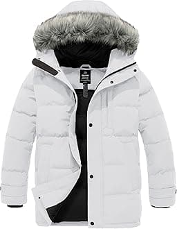 Men's Heavy Down Parka Winter Jacket Coat with Fur Hood Navy White M
