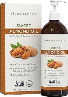 Sweet Almond Oil, 100% Pure and Hexane Free, Ideal for Skin and Hair DIYs (16 fl oz)