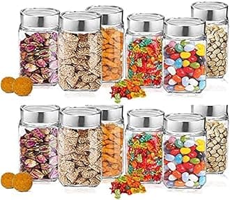 Vency Cube Jar 310ml , Transparent Storage Container Glass Jar, Kitchen Glass Bottle for Spices (Set Of 12)