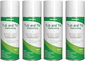NADAMOO Tub and Tile Spray Paint White, 450ml, 4 Cans, Aerosol Bathtub Refinishing Kit for Porcelain Fiberglass Ceramic, DIY Resurfacing Bathroom Sink Countertop