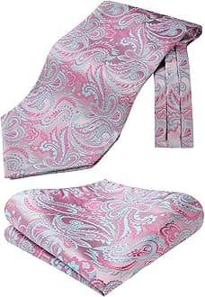 HISDERN Ascot Ties for Men Paisley Cravat Tie and Pocket Square Set Floral Mens Ascot Scarf Handkerchief Wedding Party