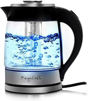 MegaChef 1.8Lt. Glass Body and Stainless Steel Electric Tea Kettle with Tea Infuser