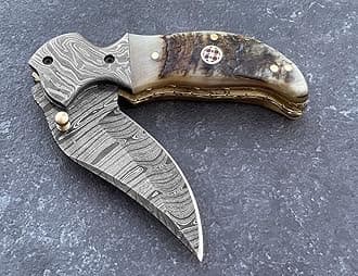 FNA-50 Custom Handmade Damascus Steel Folding Knife (FN-500) (Ram Horn)