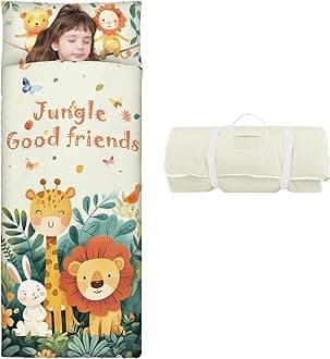 Kids Sleeping Bag Toddler Nap Mat with Removable Pillow, Large Foldable Sleeping Bag for Girls Boys, Easy Clean Slumber Bag with Double Zip for Camping School Preschool Daycare, 59×24 inch