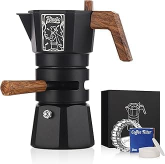 Bincoo 120ML Stovetop Espresso Maker Double Valve Moka Pot with Thermostat Extractor Prevent over-extraction,Italian Espresso Moka Pot with Powder Dispenser and Filter Paper for Home (Black 120ML)
